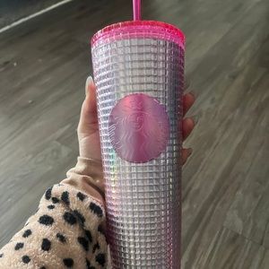 Holographic baby pink and hot pink Starbucks cup